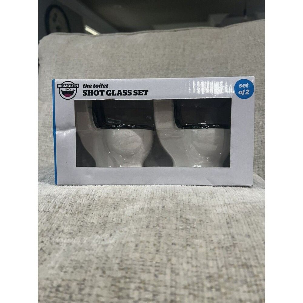 BIGMOUTH The Toilet Shot Glass Set of 2- 1.5 oz- Mini Ceramic Potty New In Box